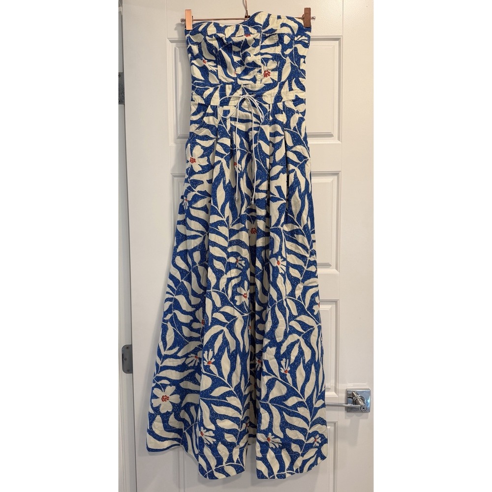 Maeve Strapless Waisted Maxi Dress Size XS 100% Cotton Long Bright Fun Floral
